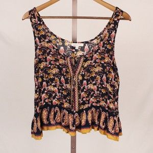 Patrons of Peace Floral Tie Neck Ruffle Cropped Tank